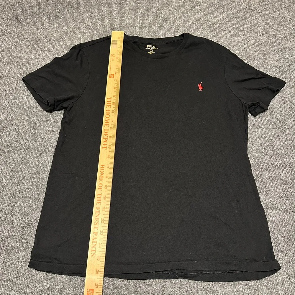 Polo Ralph Lauren Mens Custom Fit Crew Neck T-Shirt Black Red Pony Logo Size L